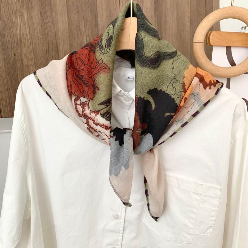 Square scarf new neck scarf scarf small shawl travel bag headscarf versatile cashew flower silk scarf