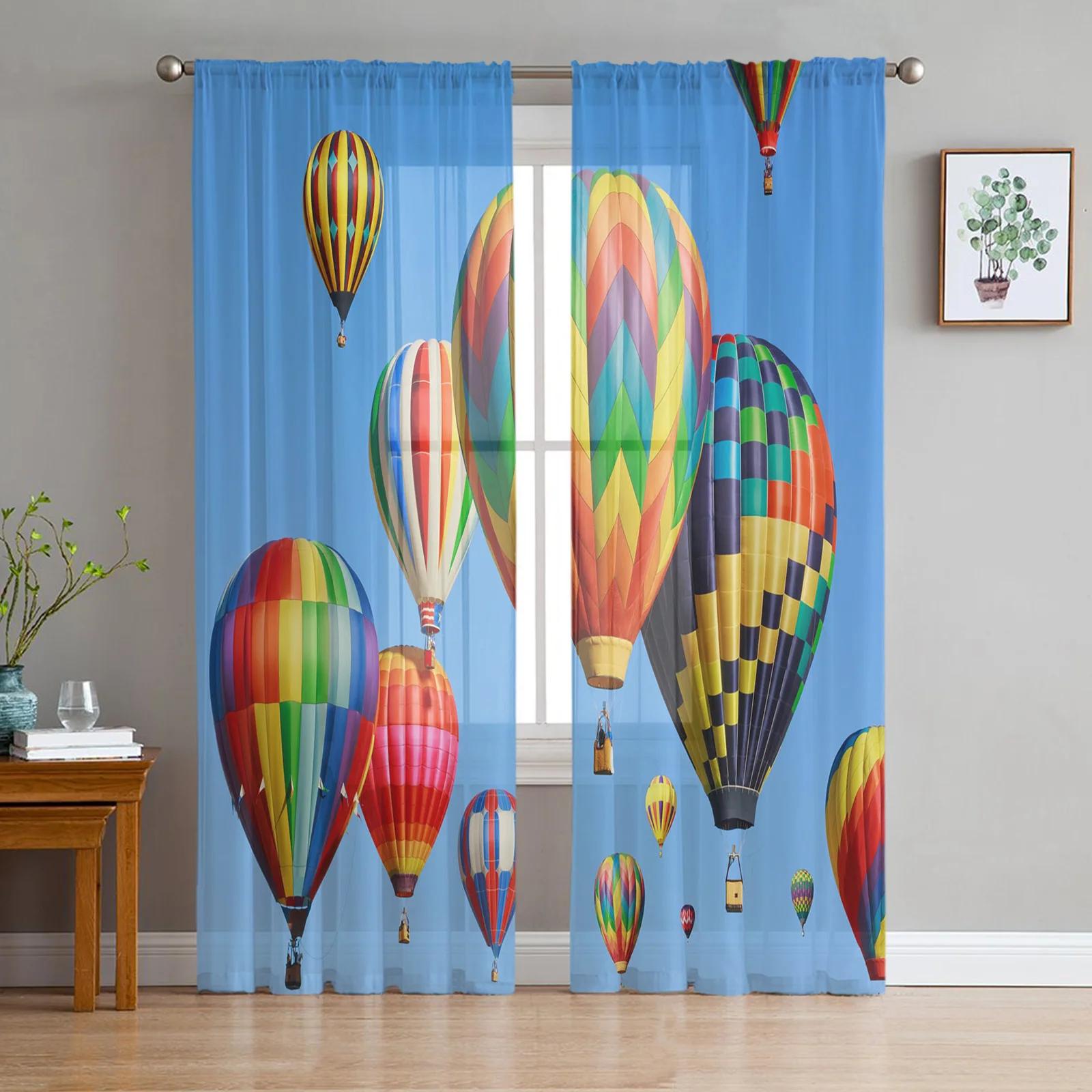 

Cartoon Hot Air Balloon Tulle Sheer Curtains for Living Room Decoration Window Curtain for Bedroom Kitchen Voile Organza Drapes W135 x H115cm x1&Grommet Top
