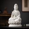 White Ceramic Lotus Guanyin Buddha Statue Incense Burner with Lamp for Home Decor