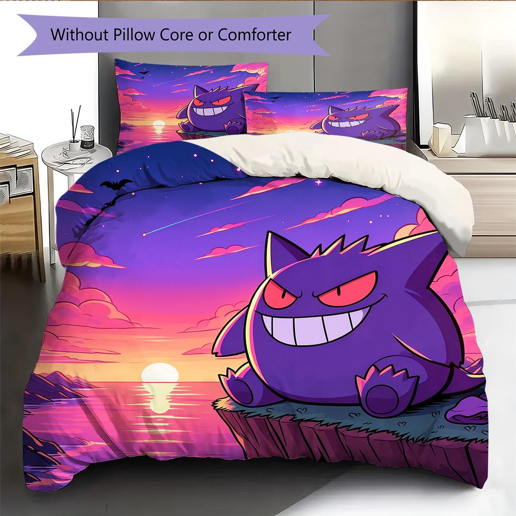 Gengar Pokémon Pattern Bedding Home Decoration Birthday Gift (1 * Duvet Cover + 2 * Pillowcase, Without Core)