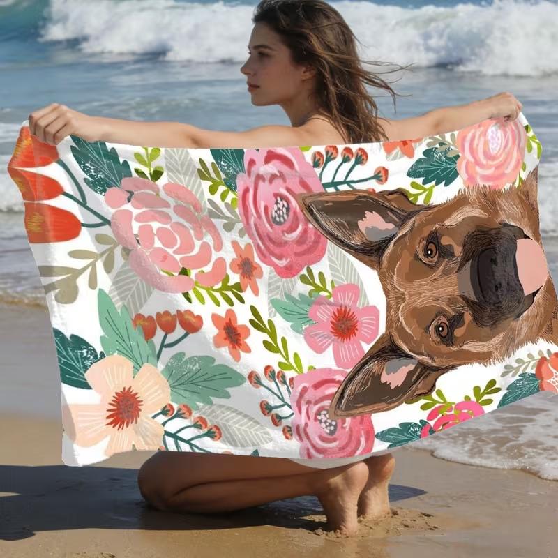 Süßes Blumen-Häschen-Print Strandtuch Schnelltrocknend Sandfrei Saugfähig Leichtes Handtuch für Sommerstrand Schwimmen Reisen Camping