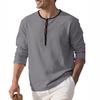 Henry collar European and American men's clothing solid color linen loose casual sports long-sleeved t-shirt