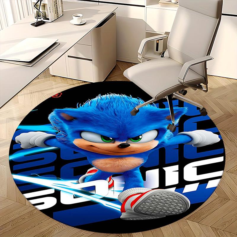 1 stuks Sonic the Hedgehog Anime Design Rond Tapijt - Kantoorstoelmat, Antislip Tapijt voor Huisdecoratie, Woonkamer, Slaapkamer, Speelkamer