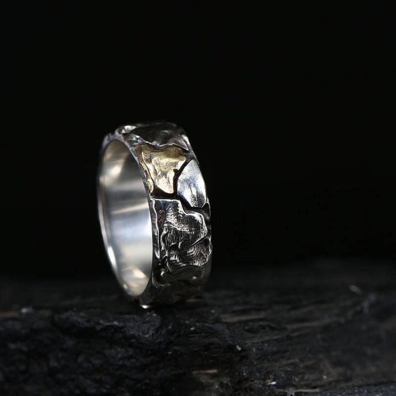Adjustable Open Ring Men Women Vintage Cracked Texture Geometric Design Plated Unisex Statement Jewelry