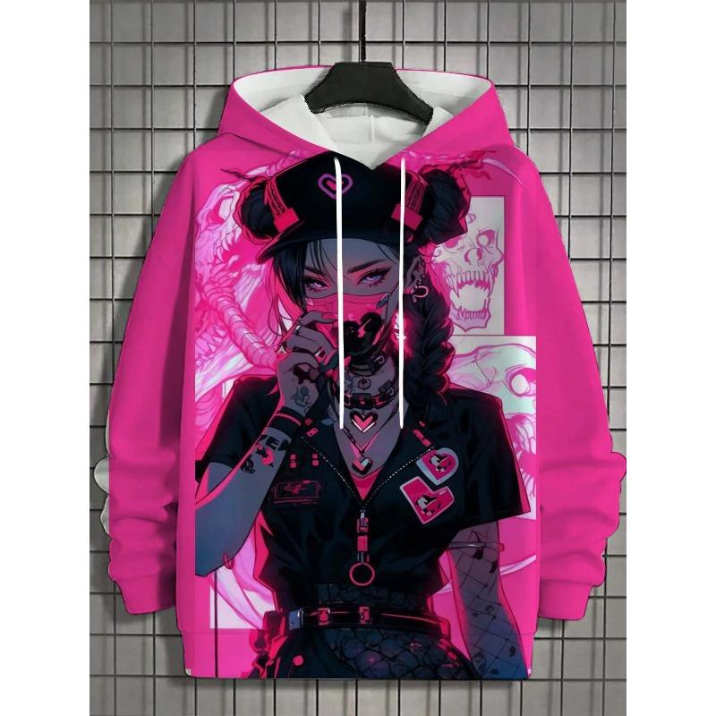 Men's Japanese Style Samurai Girl 3D Hoodies Fashion Cool Daily Anime Pullover Sweatshirt Outdoor Casual Party Holiday Tracksuit