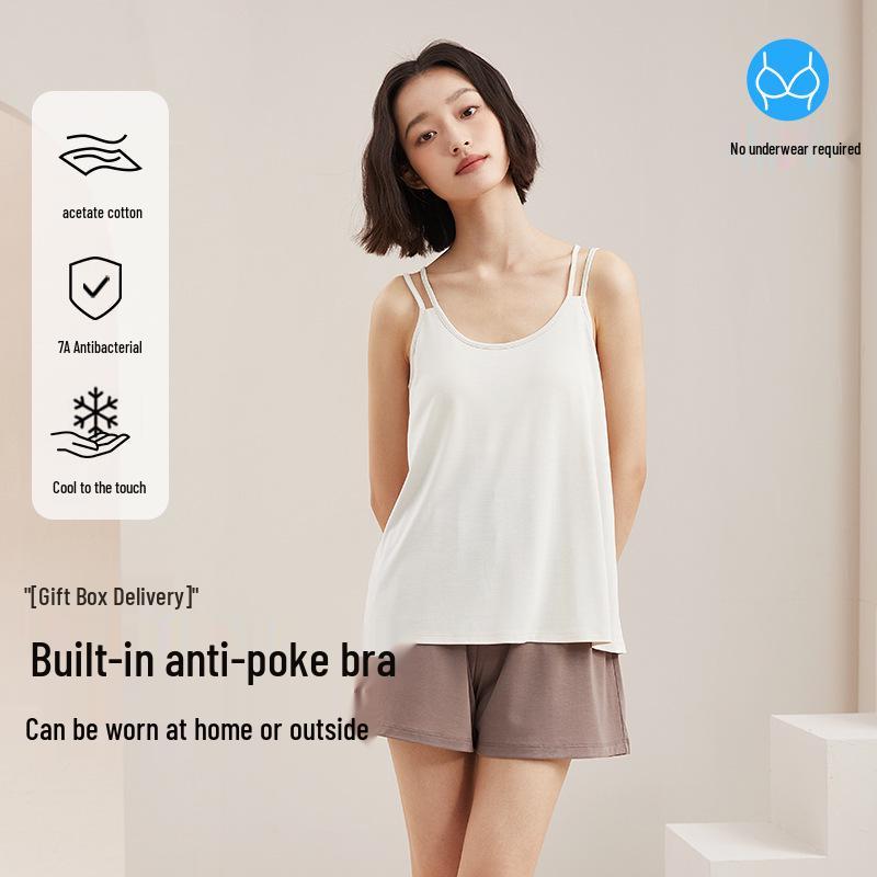 Oviezis Women's Ice Silk Camisole with Built-In Bra Pads, Thin and Loose Fit, Beautiful Back Design – Ideal Base Layer for Spring & Summer