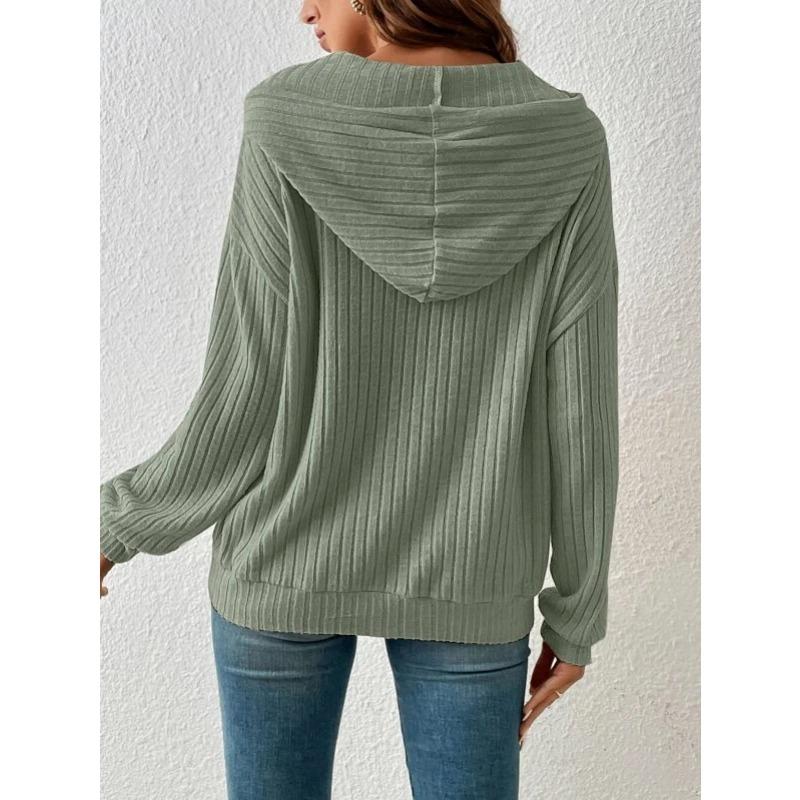 2025 New Autumn and Winter Women's Sweater TEMU Hooded Pit Strip Kangaroo Pocket Guard