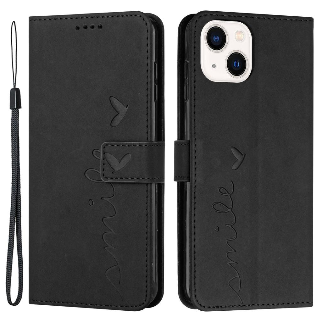 PU Leather Wallet Case for iPhone 15,Stand Heart Imprinted Protective Phone Cover