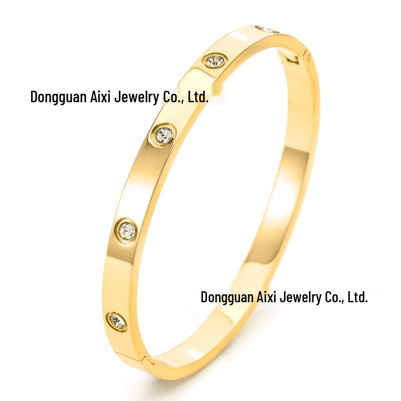 Damen Titanstahl Armband mit zehn Diamanten und Vollnagelverschluss - Nicht verblassend, einfaches Design