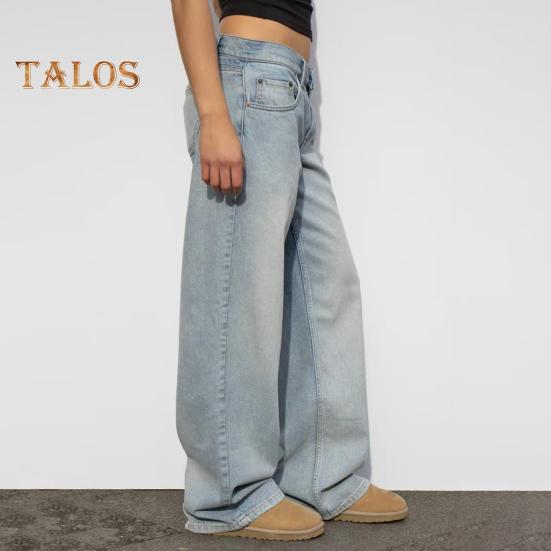 Weite Jeans für Damen, hohe Taille, dehnbare Jeanshose mit Taschen, lässige Jeanshose mit geradem Bein