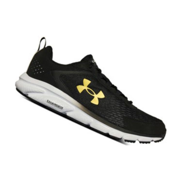 Under Armour Charged Assert 9 Comfortable Fabric Low Top Casual Running Shoes Men Sneakers Black Gold 3025705-007