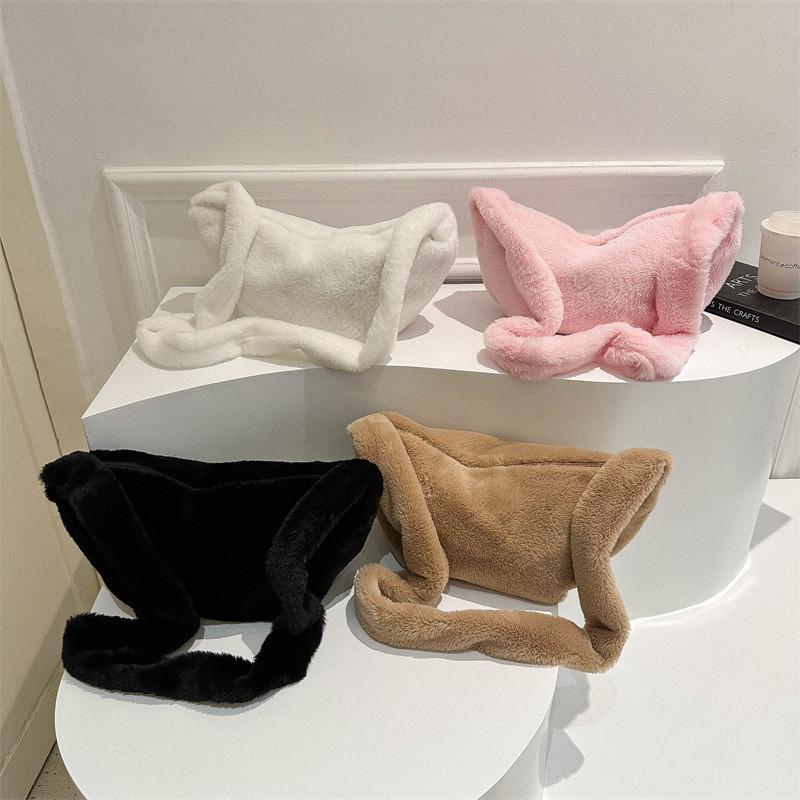 Adorable Plush Tote Bag For Women Soft And Chic In Black White Khaki Pink