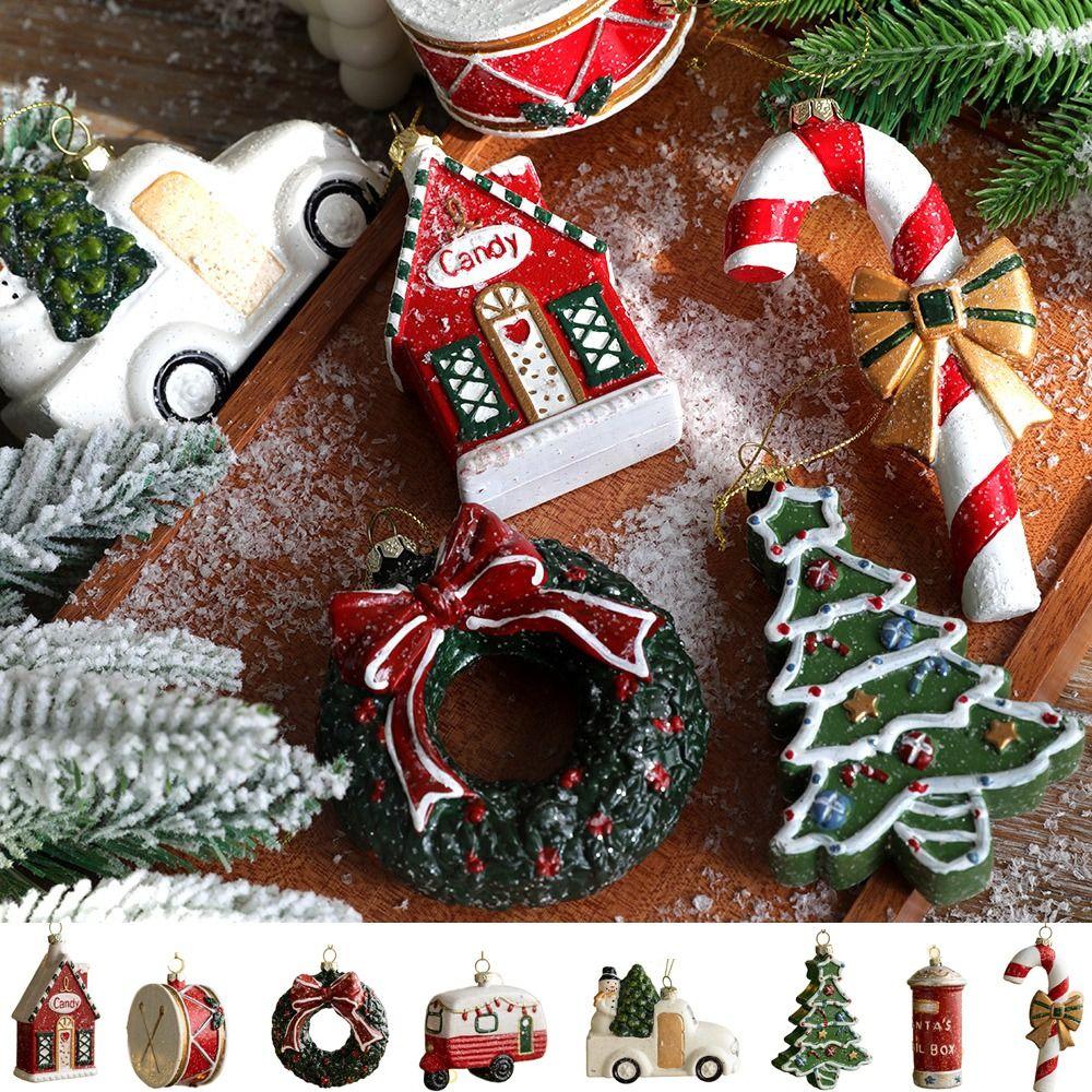 PVC Christmas Tree Decoration Painted Christmas  Pendant Car House Snowman Wreath Pendant  Party