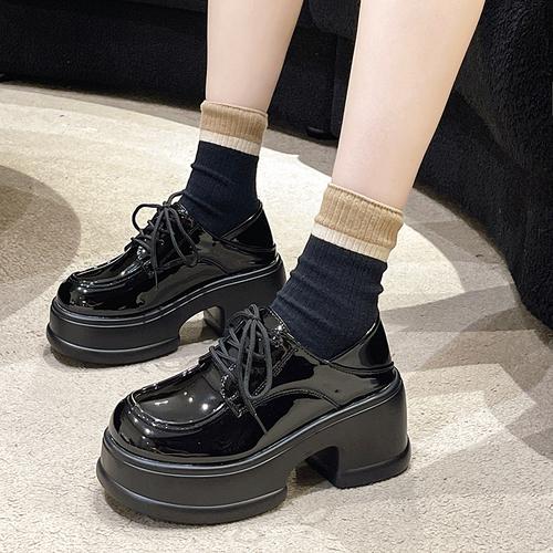 

мода 2024 года модные туфли на высоком каблуке женские кожаные женские туфли на платформе квадратный каблук на шнуровке оксфорды женские вечерние ролевые игры униформа платье обувь 39 чёрный