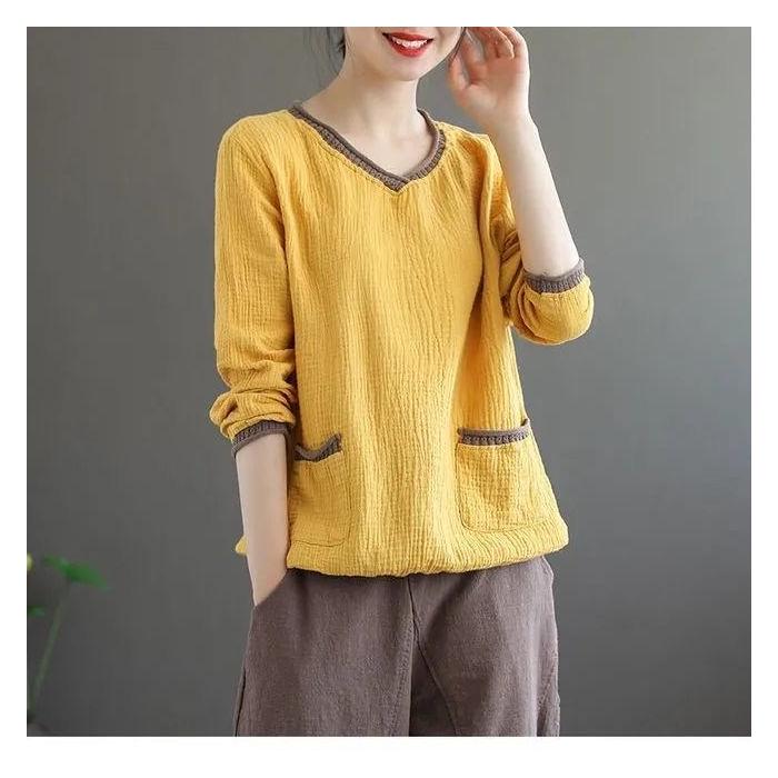 

Autumn 2025 Women s Ethnic Retro Long Sleeve Top with Literary Collar - Chinese Style XL (for 55-62kg)