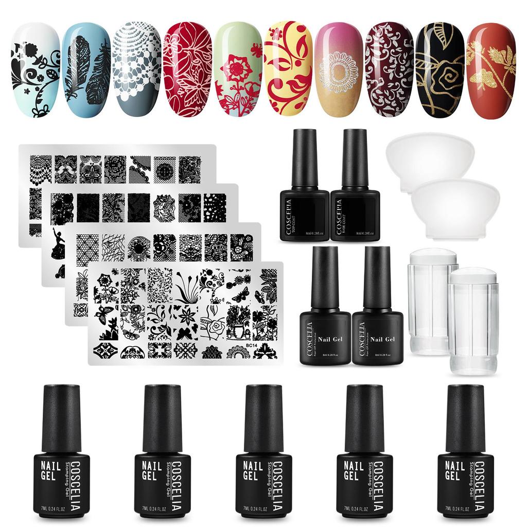 Buy COSCELIA Nail Stamping Gel Polish Black White Stamp UV Gel Varnish