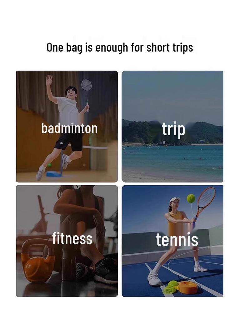 Dual-Use Sports Backpack: Wet/Dry Separation for Badminton & Tennis, Drawstring Closure, Shoe Compartment, Printed Logo