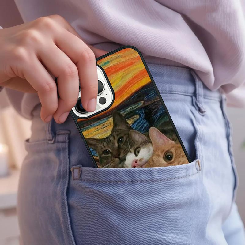Fun Cat Art Parody Phone Case For IPhone 18 17 Air 15 16e 14 13 Pro Max Coque 12 11 Pro Max PLUS Cover