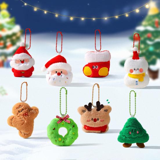 Christmas Tree Plush Ornaments Small Plush Santa/Tree/Wreath Christmas Hanging Ornaments Soft Mini Stuffed Toy for Xmas Tree Party Decor