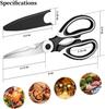 Multipurpose Kitchen Shears Stainless Steel with Cover Sharp Heavy Duty Scissors for Cutting Fish Meat Poultry Herbs Bones