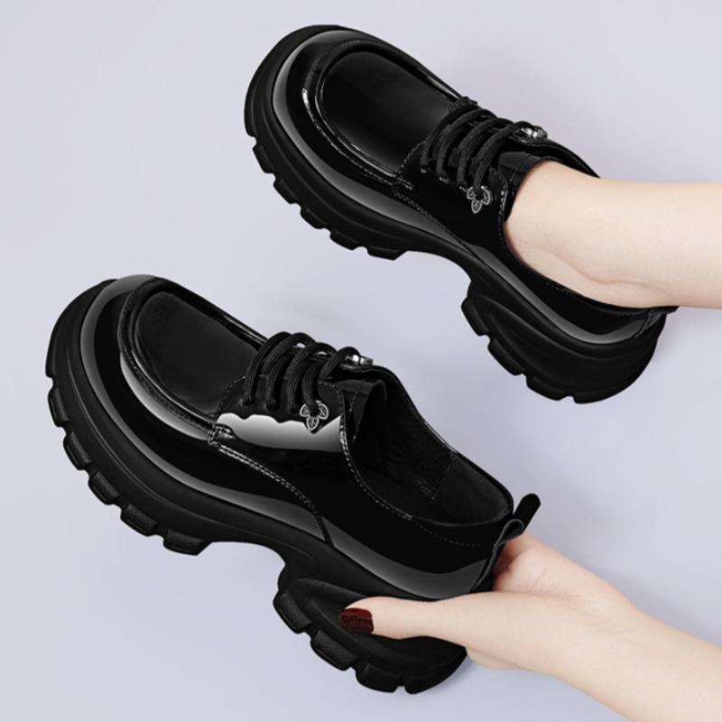 Thick-soled Loafers for Women, Casual Early Autumn High Heels, Patent Leather Shoes, Casual Work Shoes