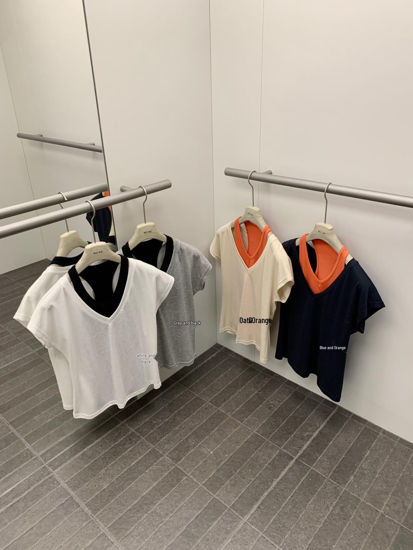 Guangzhou Spring/Summer Versatile V-neck T-shirt & Vest Set Small