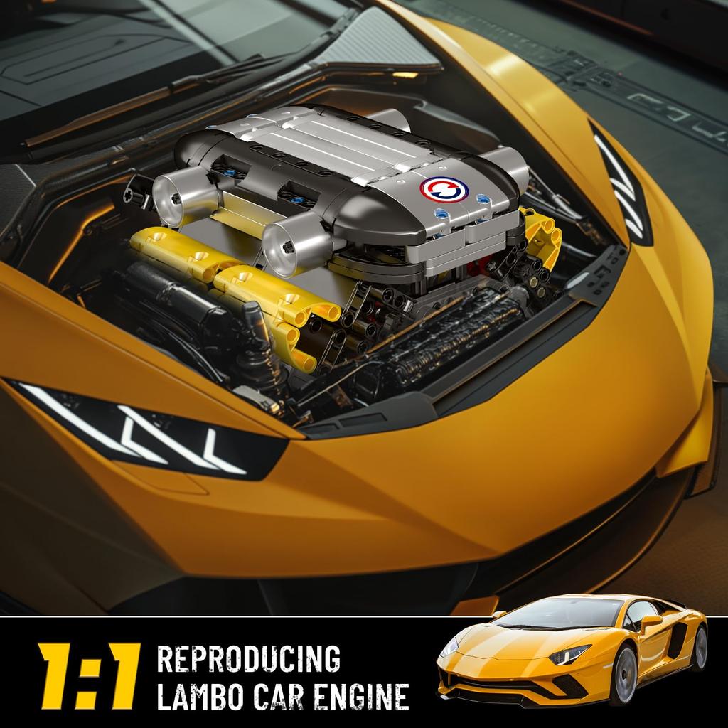 Mould King 10202 MOC Technology V12 Cylinders, V-Arranged. Engine and Transmission Model. Technology Sports Car Electric Motor Driven Clamp Block Kit