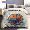 Custom Name,Edmonton Oilers Pattern Bedding Home Decoration Birthday Gift ( 1 Duvet Cover + 2 Pillowcase, Without Core),fan Merchandise.