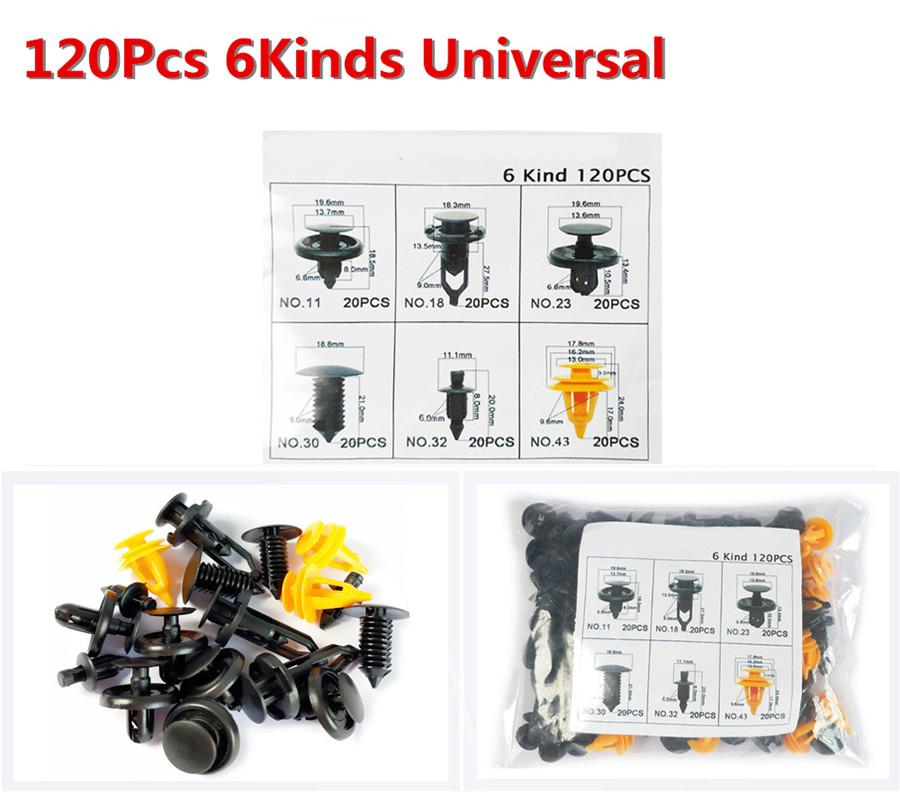 

120 Pcs 6 Kinds Mixed Color Car SUV Bumper Door Panel Fender Retainers Clips Kit