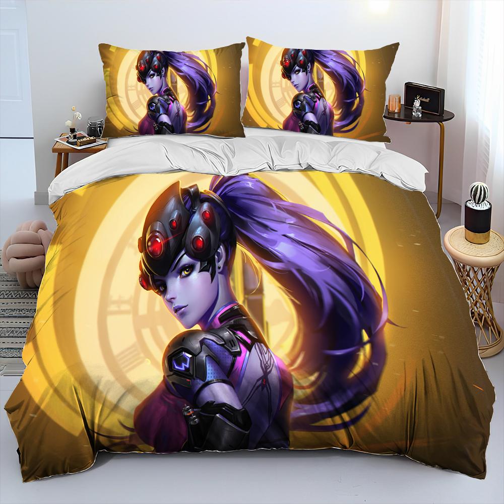 3D OW Overwatch Game Gamer DVA Comforter Bedding Set,Duvet Cover Bed Set Quilt Cover Pillowcase,King Queen Size Bedding Set Kids