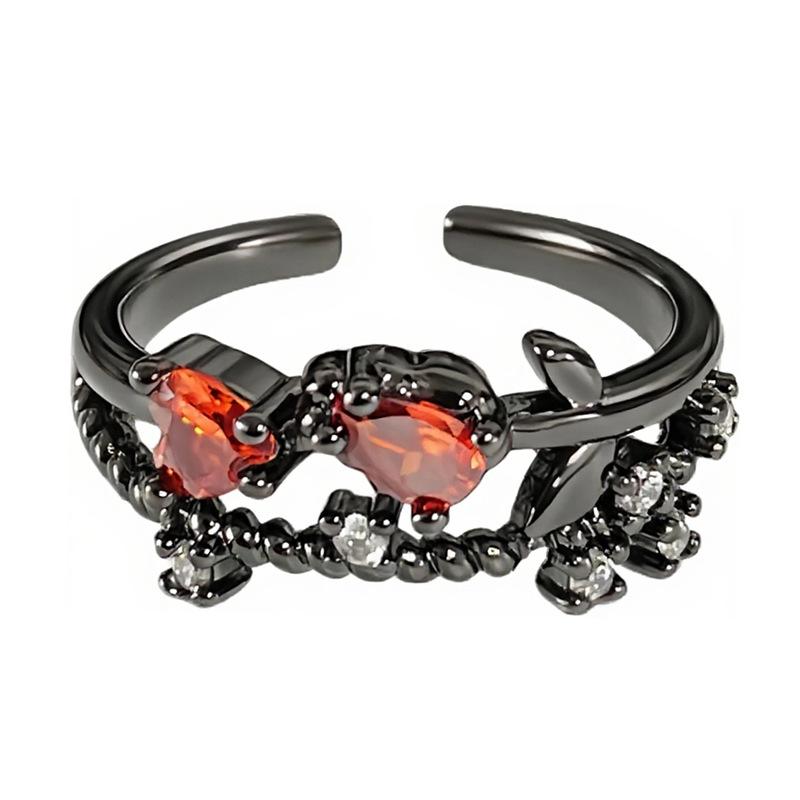 Dark Stacked Wearing Personalized Thorn Open Ring Niche Design Red Zircon Retro Punk Fashion Index Finger Ring Woman