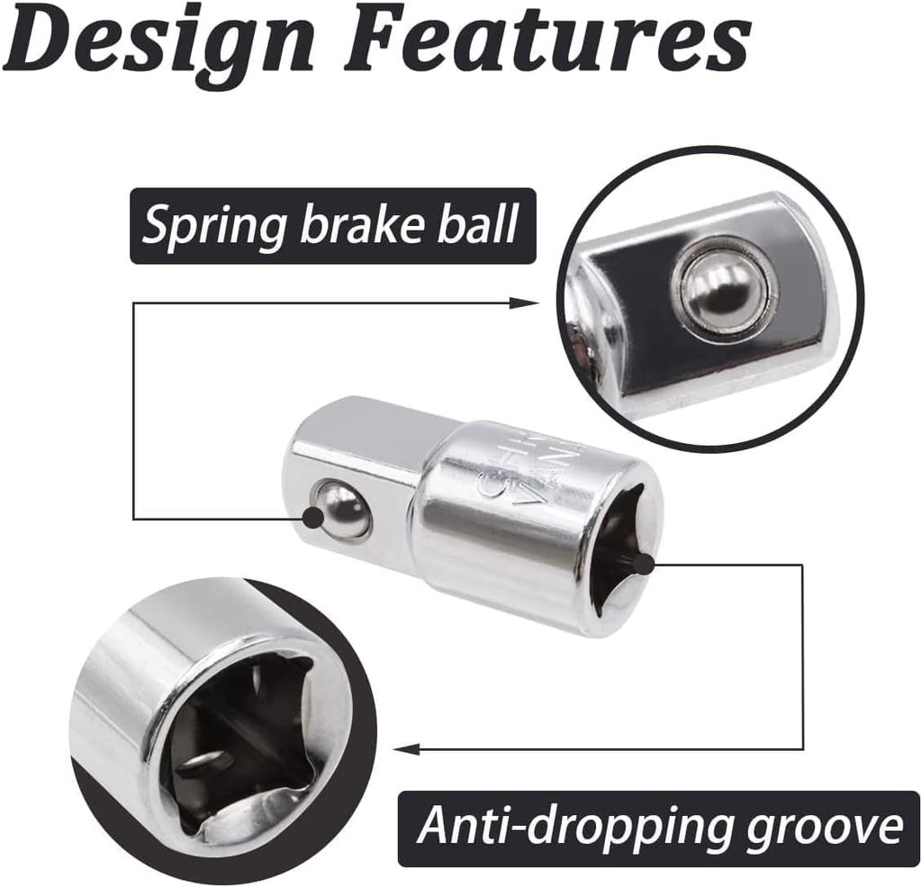 1/4" 3/8" 1/2" Ratchet Wrench Adapter Chrome Vanadium Steel Ratchet/Socket Extension/Conversion Kit for Automotive Maintenance