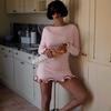 New Knitted Ruffle High Waist Mini Dress Women's Sexy Slim Long Sleeve Short Skirt Bodycon Dress Fall Luxury Crochet Clothes