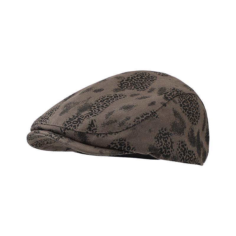 

Spring Summer American Retro Distressed Leopard Forward Newsboy Cap Women, Street Style Peaked Hat 56-58cm серый