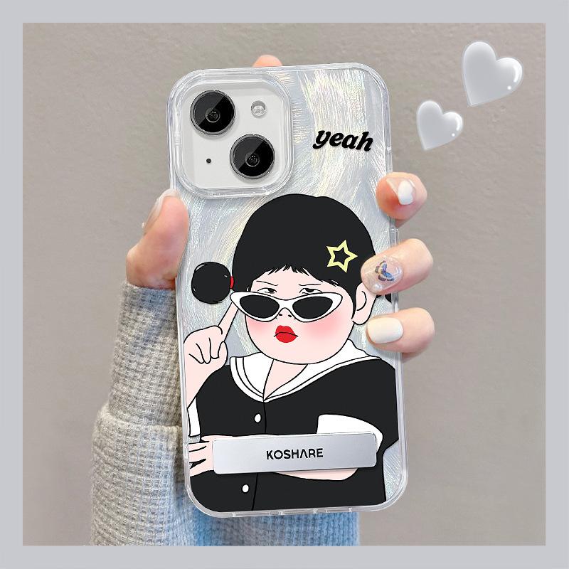 Applicable To Apple 15 Mobile Phone Case Iphone14promax Sweet Cool Girl Stand 13 Feather Yarn Laser 12 High-end Sense