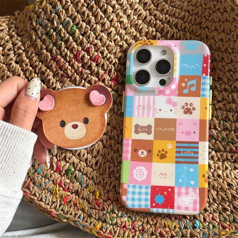 Plaid Panda Meow Magnetic Phone Case for iPhone17/16ProMax/15Pro - Cartoon Design for Women