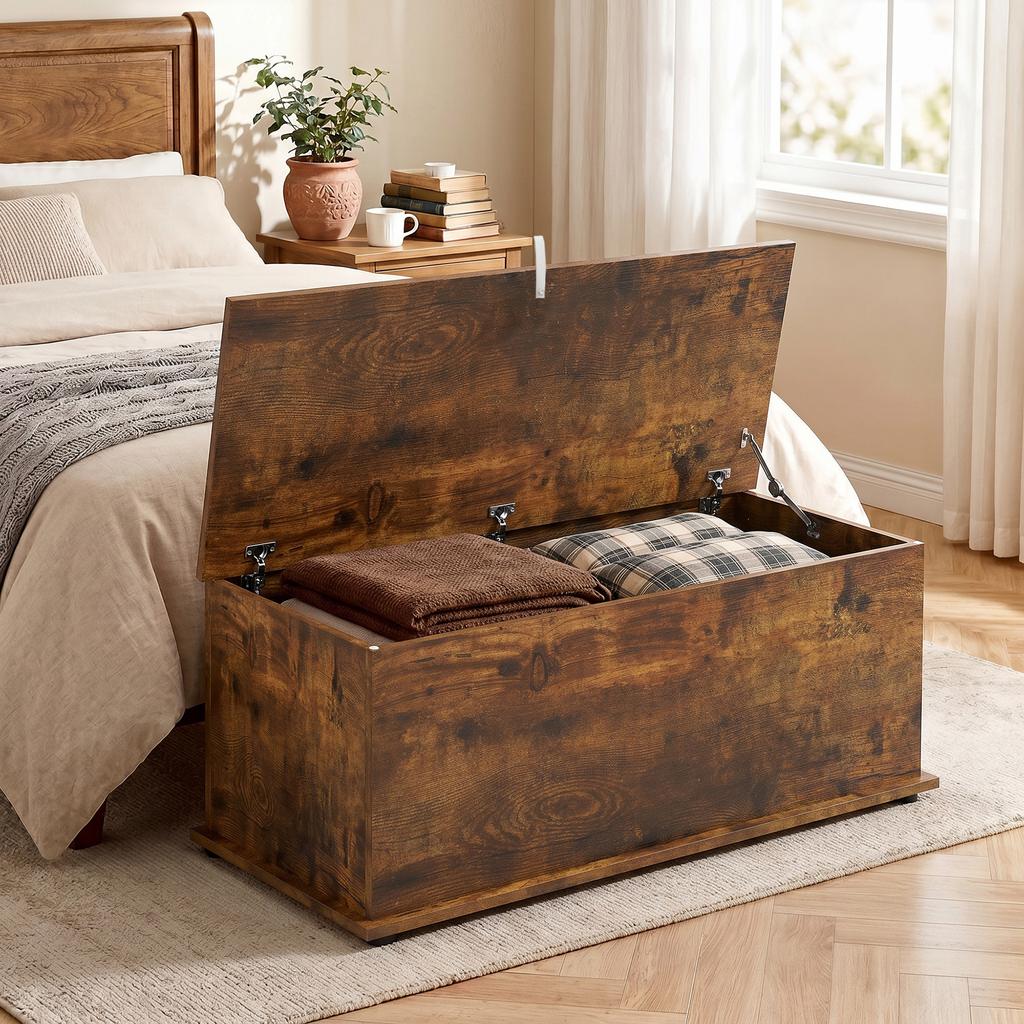 Storage Chest, Large 113L Blanket Box, Shoe Bench with Safety Hinged Lid, Storage Trunk, Bed End Bench for Bedroom, Hallway, Living Room, Playroom