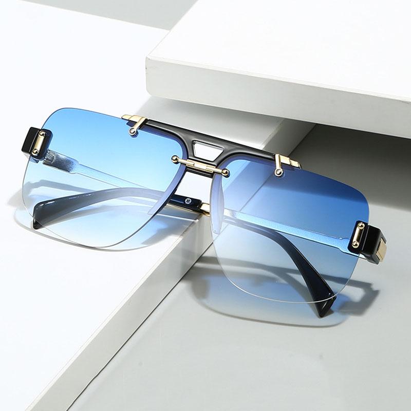 Classic y2k Half Frame Pilot Sunglasses Vintage Oversized Punk Metal Luxury Brand Designer UV Protection