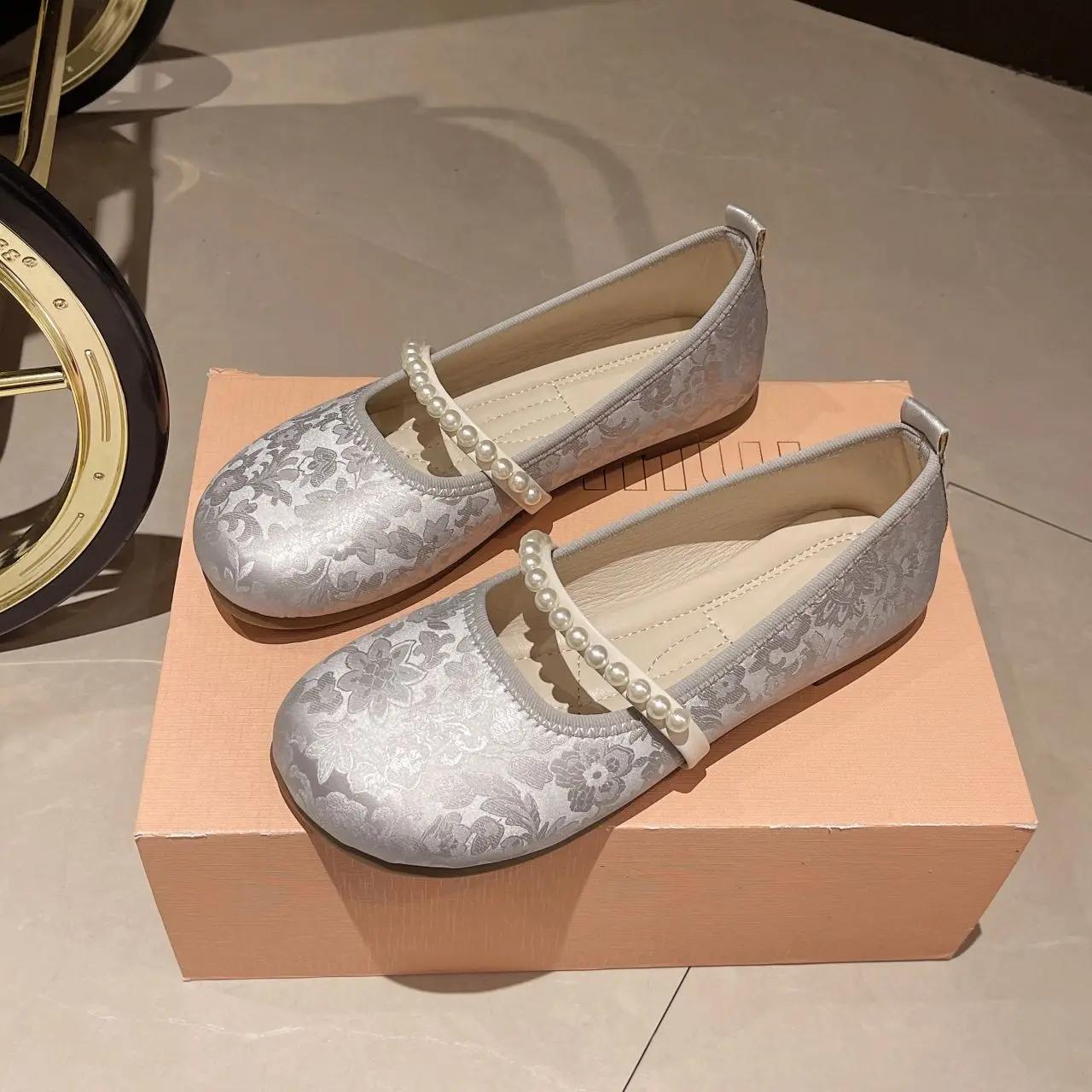 

Fashion Pearl Mary Jane Black Shoes for Women Japanese Style Lolita Woman Flats Round Toe Gothic Silver on Offer Elegant and Fashionable 43