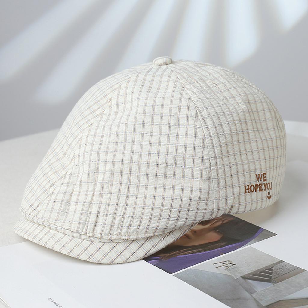 Korean Sweet Plaid Beret Hat for Women Letter Embroidery Sunshade Painter Artist Forward Cap Girls Fashion Outdoor Hat