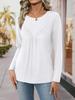 Women's T-shirt, Solid Color, Round Neck, Long Sleeve, Irregular Button, Hem Top