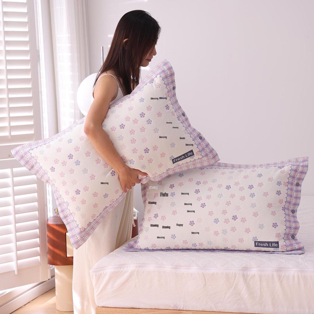 High-Density Cotton Gauze Snap Pillowcase Set - Cartoon Design, Year-Round Use, Non-Slip, Set of 2