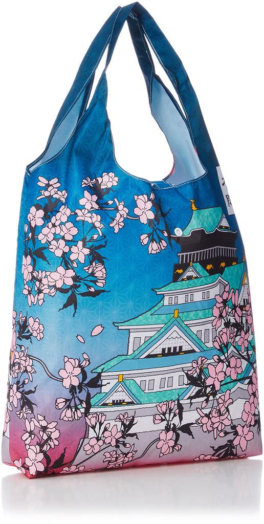 Nor Corporation Eco Japanese with Storage Cherry Blossom and Osaka Castle H x W x D Bag, Pattern, Foldable, Pouch, Design, ECZ-7-02, Blue, 50.0cm