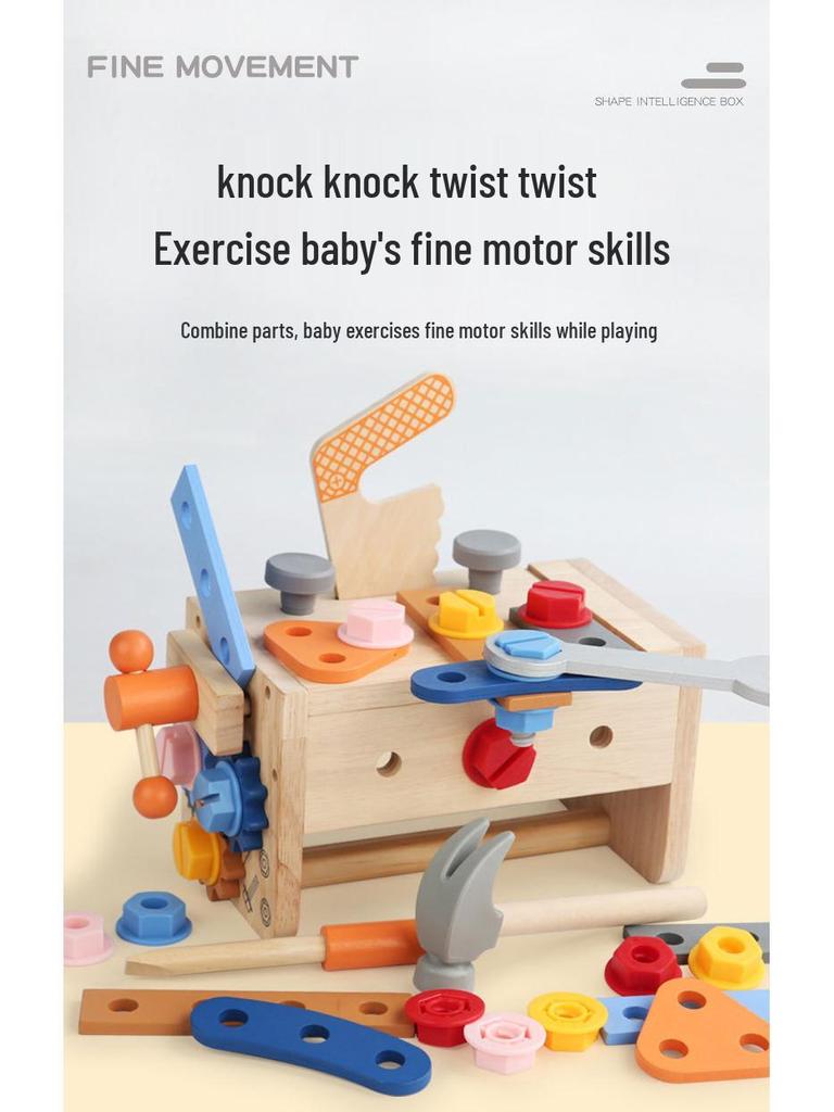 Wooden Repair Toolbox for Kids: Nut Assembly, Portable Toy Bench for Early Education and Development.