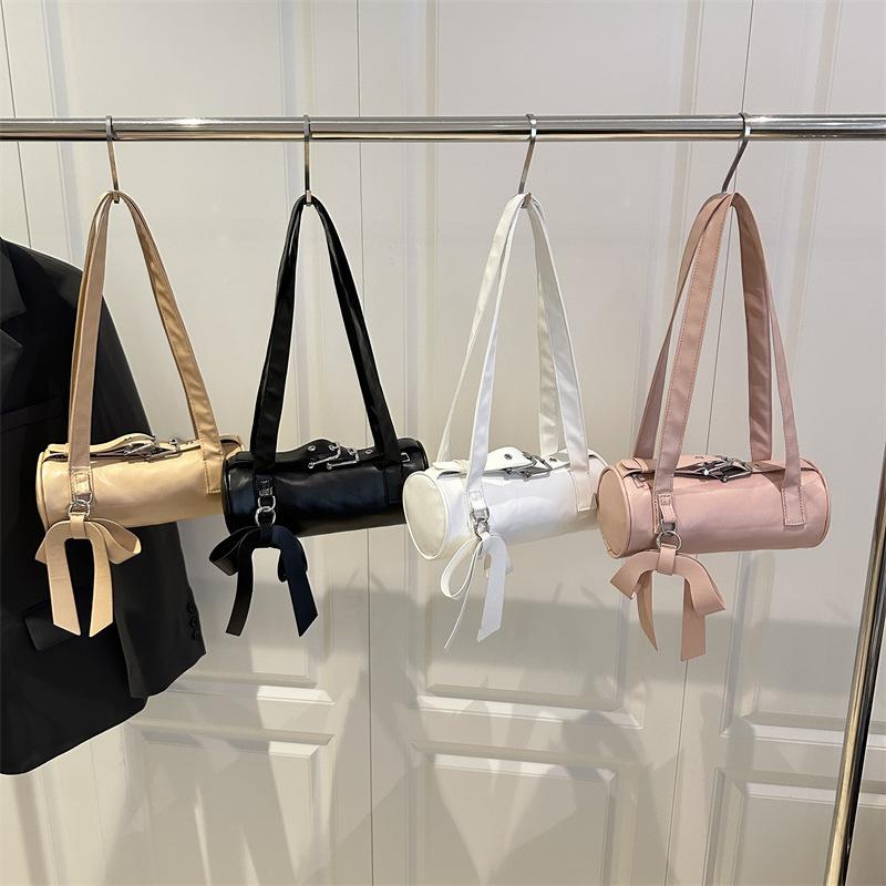 Trendy Cool Bowknot Tubular Cylindrical Pu Shoulder Bags Girly Handbag Armpit Bag Women Design Sense Commuter Bags Gifts