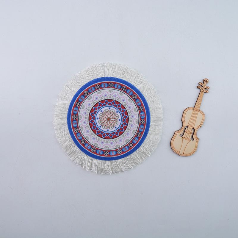 Tea Cup Mat Mandala Persian Carpet Tea Cup Mat Trkiye Middle East Art National Style Cup Mat Desk Pad Fringed Edge Desk Mat
