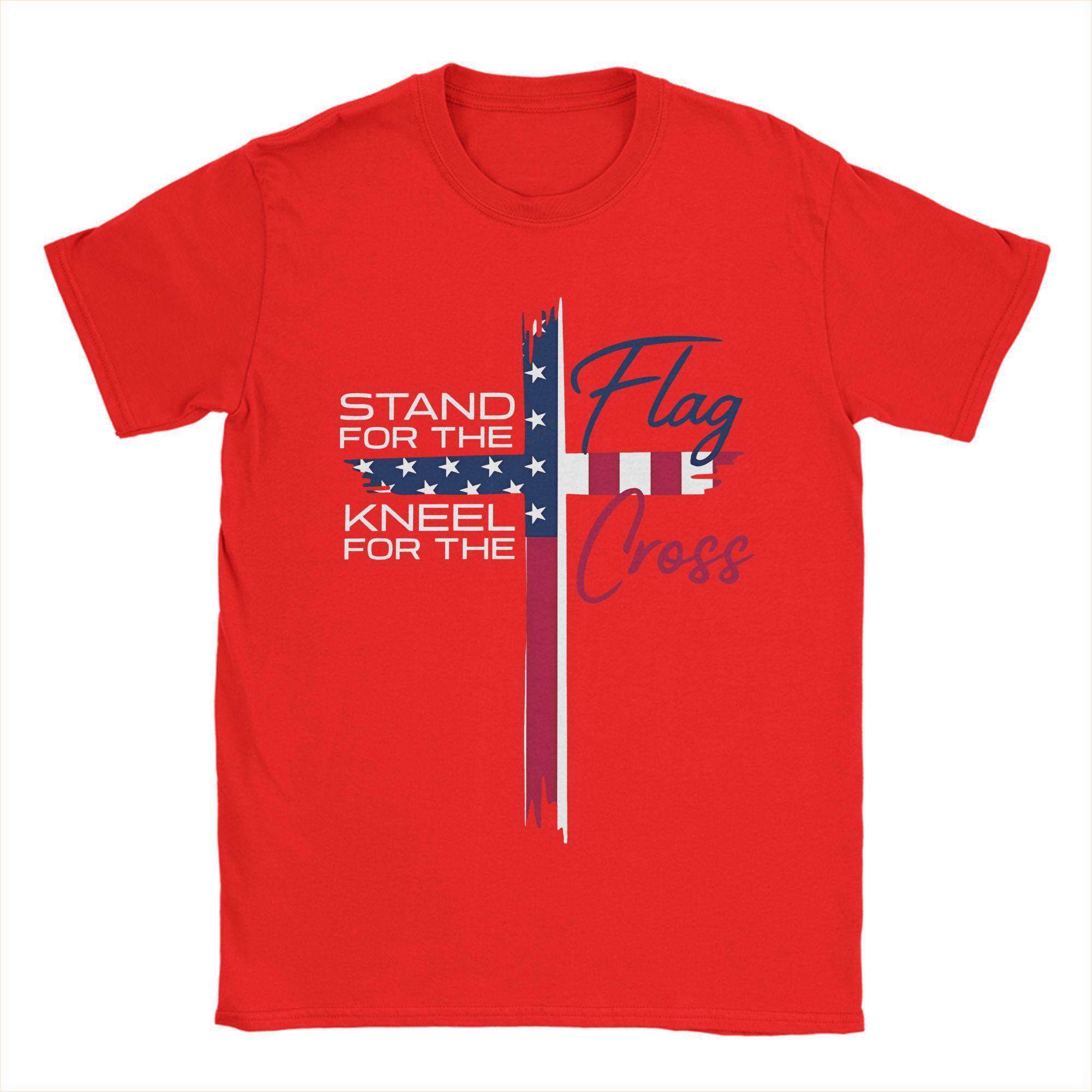 Мужская футболка Стою за флаг, преклоняюсь перед крестом, Потрясающая, из чистого хлопка, с коротким рукавом, Летние топы с круглым вырезом S