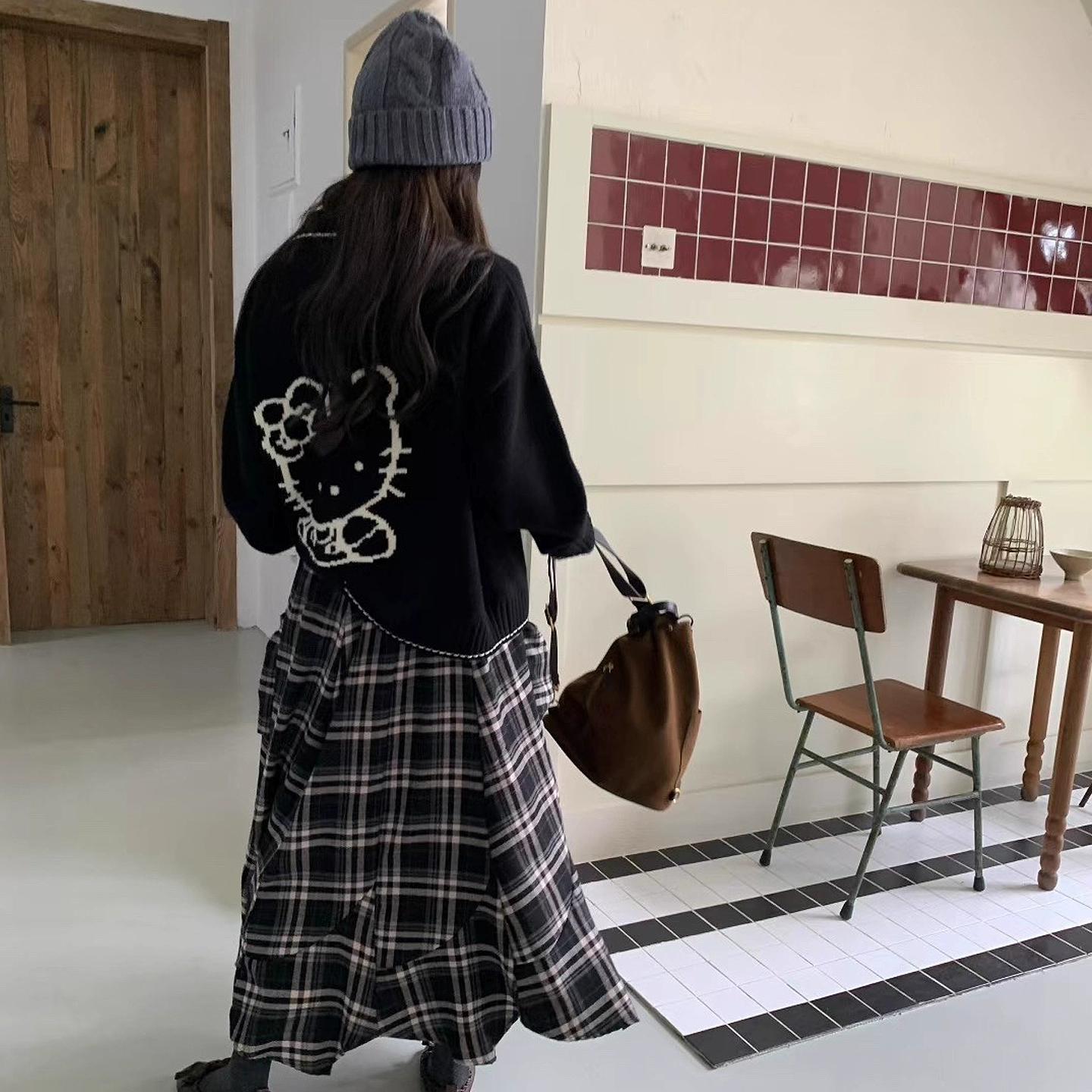 

Dimanaf Осень 2025 Свитеры Кардиган Женский С принтом Пуговицы Свитеры Вязание Свободный Свитер one size чёрный