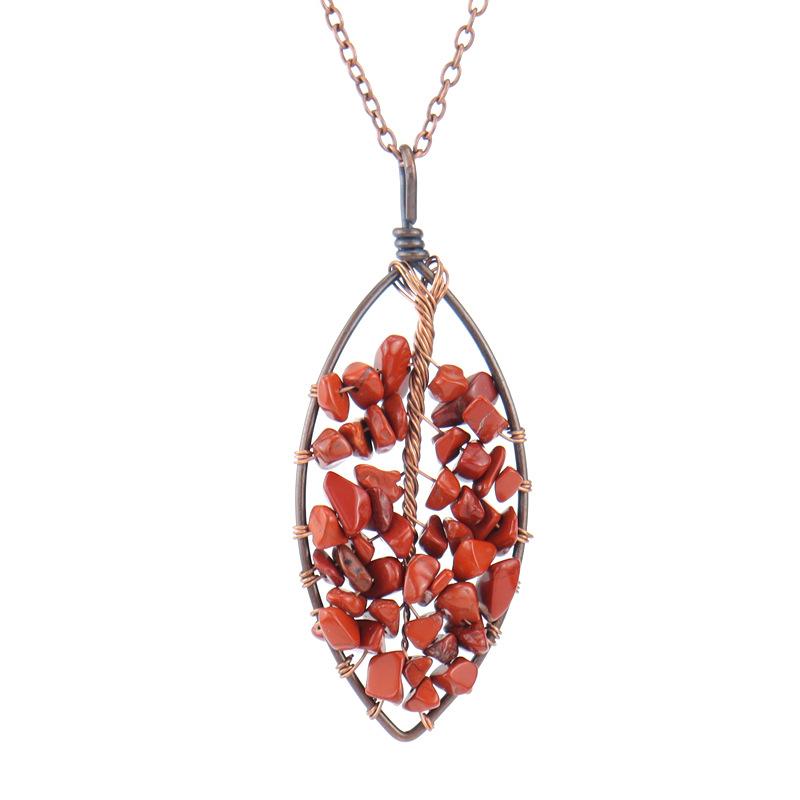 

Handmade Winding Curved Leaves Natural Gravel Tree Of Life Crystal Lucky Tree Necklace N05