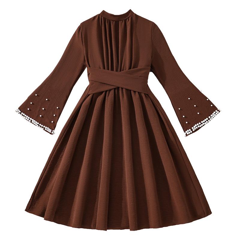 Jenters moteriktige kjole, høstbarnas langermede prinsessekjole